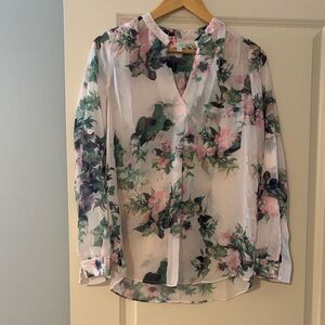 Jade Melody Tam - Floral Blouse in White with Pink & Green Floral